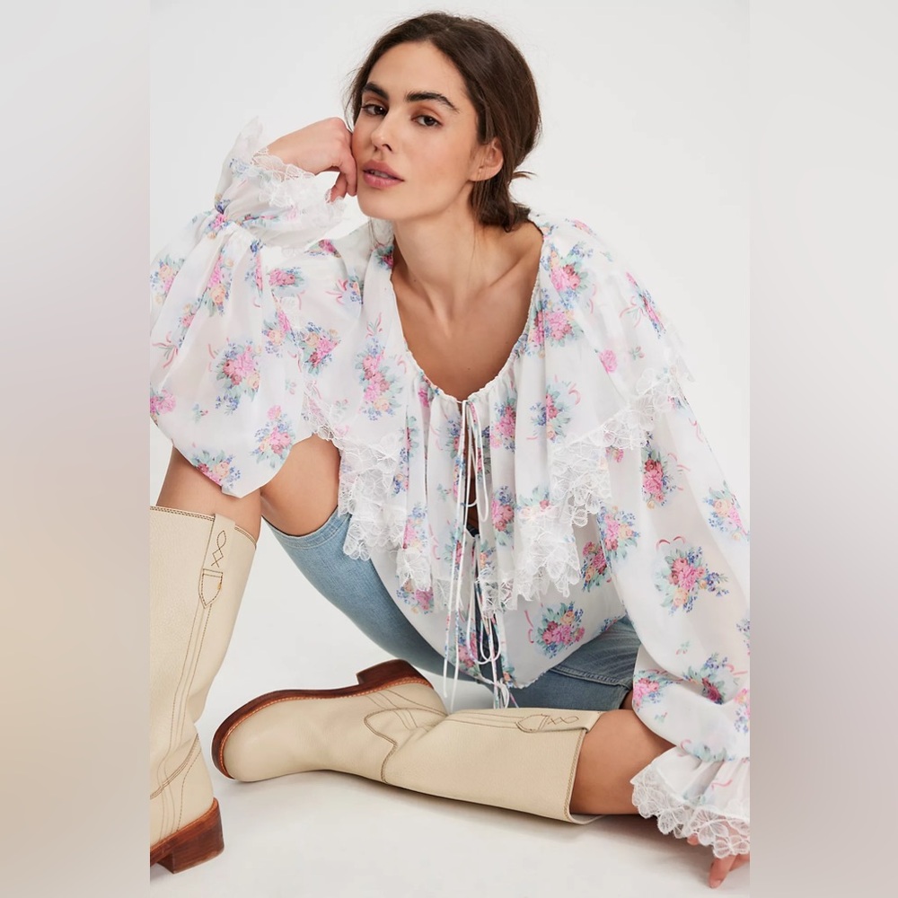 Free People x For Love & Lemons Doily Bouquet Long Sleeve Top